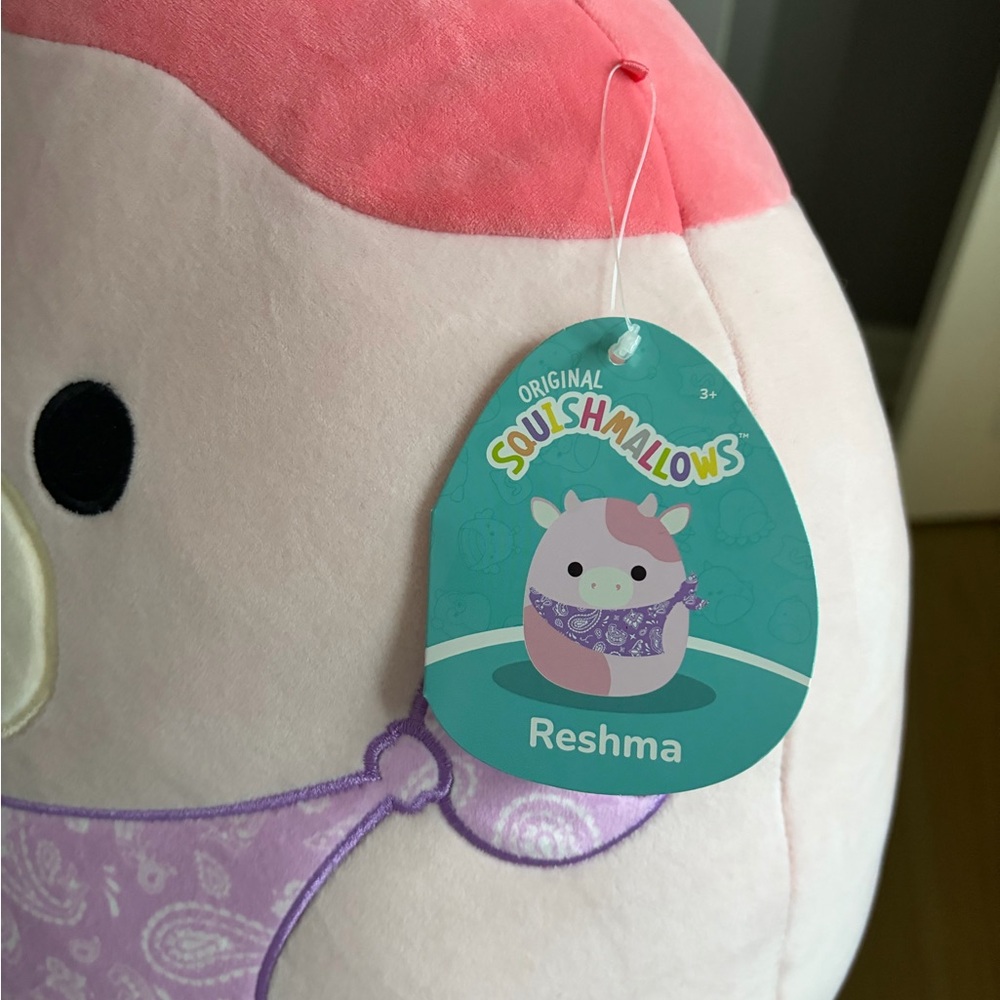 SQUISHMELLOW Pink and White Cow Plush Toy - Picture 6 of 7